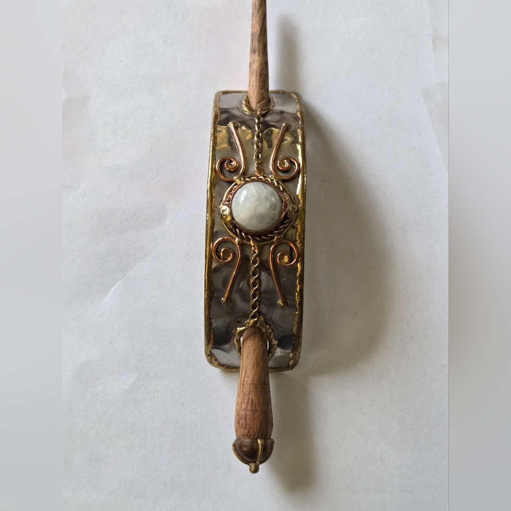 Moonstone Hairclip With Copper, Brass & Stainless Trio, Handcarved & Forged - Picture 1 of 7